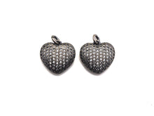 Load image into Gallery viewer, Rhodium CZ Micro Pave Heart Shape Pendant, Antique Silver Tone, Cubic Zirconia Pave Heart Pendant, 15mm,sku#X127
