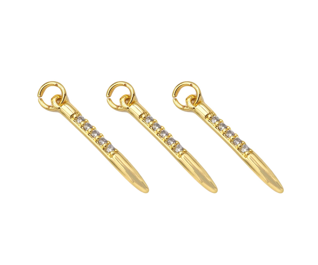 CZ Micro Pave Needle Shape Pendant, 18K Gold Charm, Necklace Bracelet Charm Pendant,2x18mm,Sku#FH161