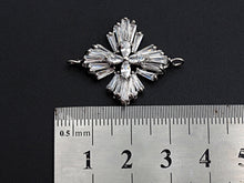 Load image into Gallery viewer, Gold Silver Baguette CZ Flower Connector Charm, Cubic Zirconia Pendant, Silver/Gold Tone, 23x31mm, Sku#FH62