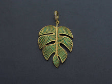 Load image into Gallery viewer, Green CZ Micro Pave Large Leaf  Pendant/Charm, Leaf Cubic Zirconia Pendant, 31x42mm,Sku#F1071