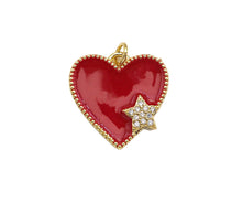 Load image into Gallery viewer, Clear Micro Pave CZ  Star On Enamel Heart Pendant with Gold Finish,Red Blue White Enamel Heart, Colorful Enamel Heart, 20x20mm, sku#LK164