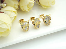 Load image into Gallery viewer, CZ Micro Pave Leopard earrings, Leopard stud earrings, Panther gold earrings, trendy earrings, 11mm, sku#J282