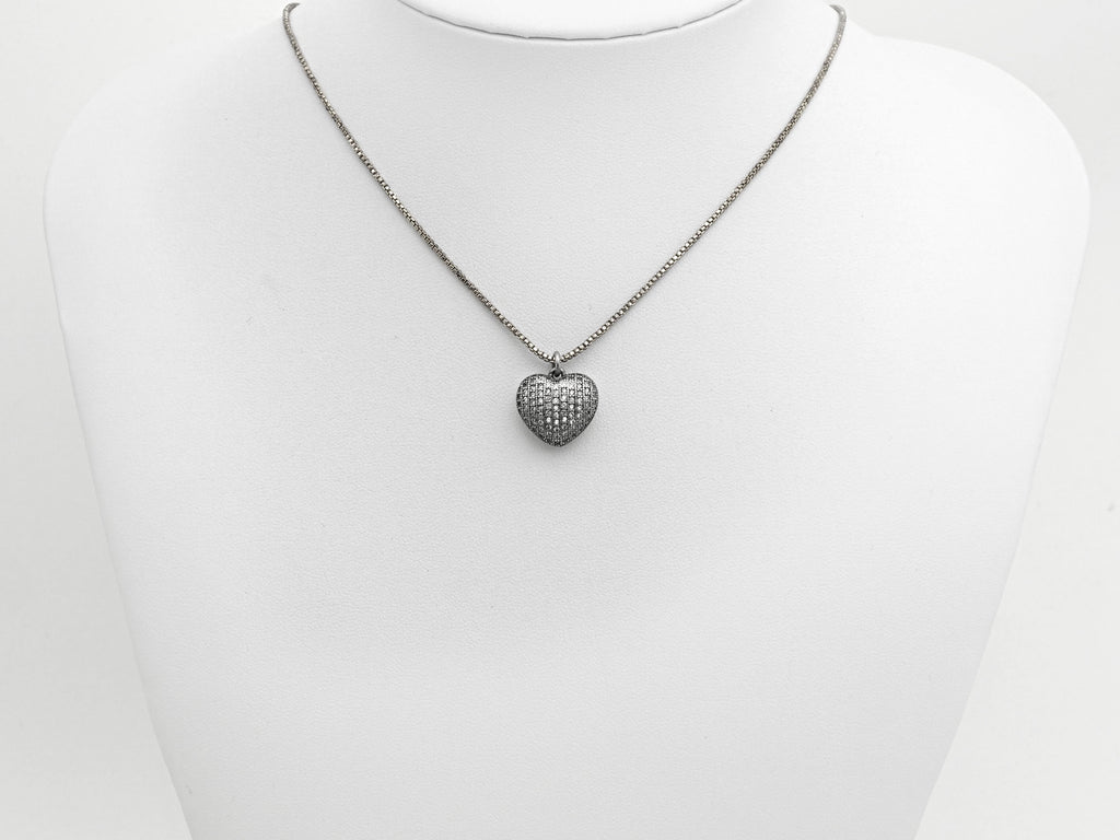 Rhodium CZ Micro Pave Heart Shape Pendant, Antique Silver Tone, Cubic Zirconia Pave Heart Pendant, 15mm,sku#X127