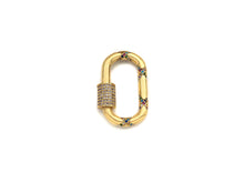 Load image into Gallery viewer, Gold Micro Pave Oval Clasp with Colorful CZ Cross Patten, Oval Lock, CZ Pave carabiner Clasp, 19X30mm, sku#H266