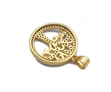 Load image into Gallery viewer, Dual Color Life Tree CZ Micro Pave Round Ring Charms, Life Tree Pendant, Gold Pendant, Round Necklace Charms, 19x22mm, Sku#F1276