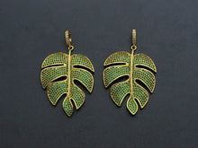 Load image into Gallery viewer, Green CZ Micro Pave Large Leaf  Pendant/Charm, Leaf Cubic Zirconia Pendant, 31x42mm,Sku#F1071