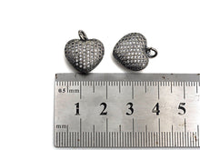Load image into Gallery viewer, Rhodium CZ Micro Pave Heart Shape Pendant, Antique Silver Tone, Cubic Zirconia Pave Heart Pendant, 15mm,sku#X127