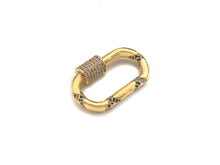 Load image into Gallery viewer, Gold Micro Pave Oval Clasp with Colorful CZ Cross Patten, Oval Lock, CZ Pave carabiner Clasp, 19X30mm, sku#H266
