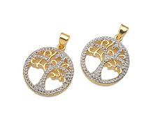 Load image into Gallery viewer, Dual Color Life Tree CZ Micro Pave Round Ring Charms, Life Tree Pendant, Gold Pendant, Round Necklace Charms, 19x22mm, Sku#F1276