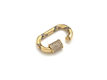 Load image into Gallery viewer, Gold Micro Pave Oval Clasp with Colorful CZ Cross Patten, Oval Lock, CZ Pave carabiner Clasp, 19X30mm, sku#H266