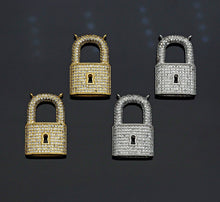 Load image into Gallery viewer, CZ Micro Pave Lock Shape Pendant, Dainty Gold Silver Lock Charm,Necklace Bracelet Charm Pendant, 16x26mm,Sku#F1256