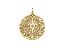Load image into Gallery viewer, CZ Micro Pave Hollow Out Flower On Round Shape Pendant/Charm, Sku#F1366C