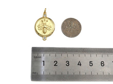 Load image into Gallery viewer, CZ Micro Pave Bee Crown On Round Coin Pendant/Charm, Bracelet Necklace CZ  Round Pendant Charm, Silver/Gold Tone,18x26mm,Sku#L460
