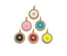 Load image into Gallery viewer, Enamel Colorful Five Star On Coin Pendant,CZ Micro Pave pendant,Enamel pendant,Enamel Jewelry, 14x16mm,sku#F1261