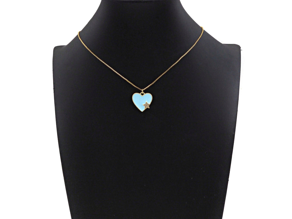 Clear Micro Pave CZ  Star On Enamel Heart Pendant with Gold Finish,Red Blue White Enamel Heart, Colorful Enamel Heart, 20x20mm, sku#LK164
