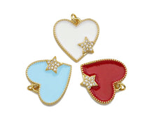 Load image into Gallery viewer, Clear Micro Pave CZ  Star On Enamel Heart Pendant with Gold Finish,Red Blue White Enamel Heart, Colorful Enamel Heart, 20x20mm, sku#LK164