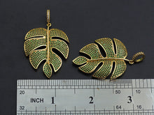 Load image into Gallery viewer, Green CZ Micro Pave Large Leaf  Pendant/Charm, Leaf Cubic Zirconia Pendant, 31x42mm,Sku#F1071