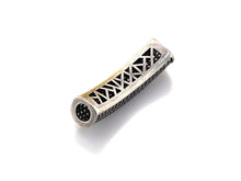 Load image into Gallery viewer, Rhodium CZ Micro Pave Half Full Pave Tube, Antique Silver Tone, Cubic Zirconia Pave Separator Tube Beads,39x10mm,sku#X128