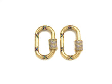 Load image into Gallery viewer, Gold Micro Pave Oval Clasp with Colorful CZ Cross Patten, Oval Lock, CZ Pave carabiner Clasp, 19X30mm, sku#H266