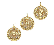 Load image into Gallery viewer, CZ Micro Pave Hollow Out Flower On Round Shape Pendant/Charm, Sku#F1366C