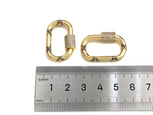 Load image into Gallery viewer, Gold Micro Pave Oval Clasp with Colorful CZ Cross Patten, Oval Lock, CZ Pave carabiner Clasp, 19X30mm, sku#H266