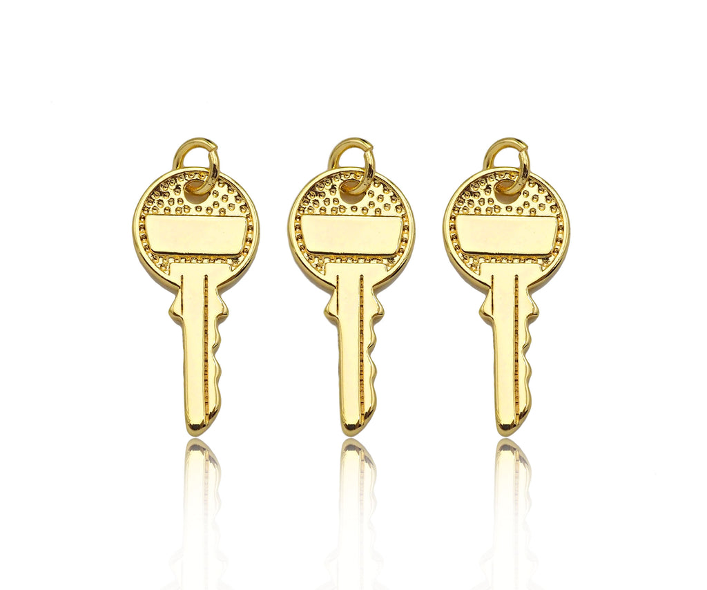 18K Gold Key Shape Pendant, Gold Charm, SKU#FH162