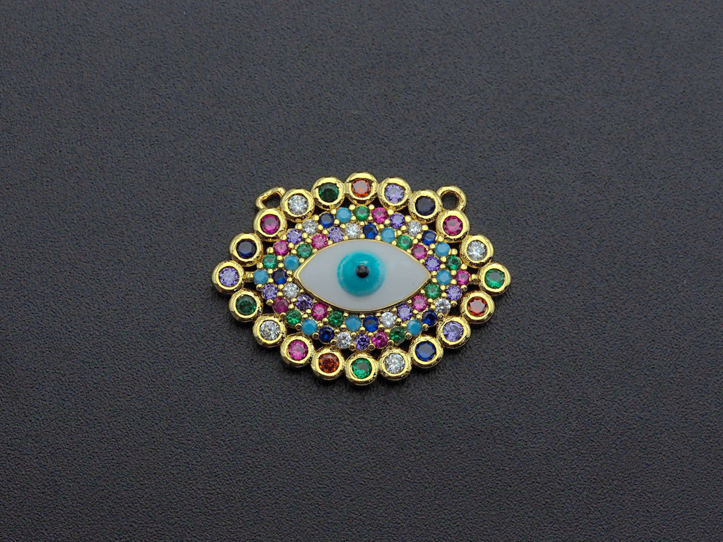 Enamel Colorful Evil Eye Rainbow CZ Pendant,CZ Micro Pave Oil Drop pendant,Enamel CZ pave Jewelry, 21x29mm, sku#F1072