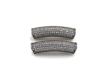 Load image into Gallery viewer, Rhodium CZ Micro Pave Half Full Pave Tube, Antique Silver Tone, Cubic Zirconia Pave Separator Tube Beads,39x10mm,sku#X128