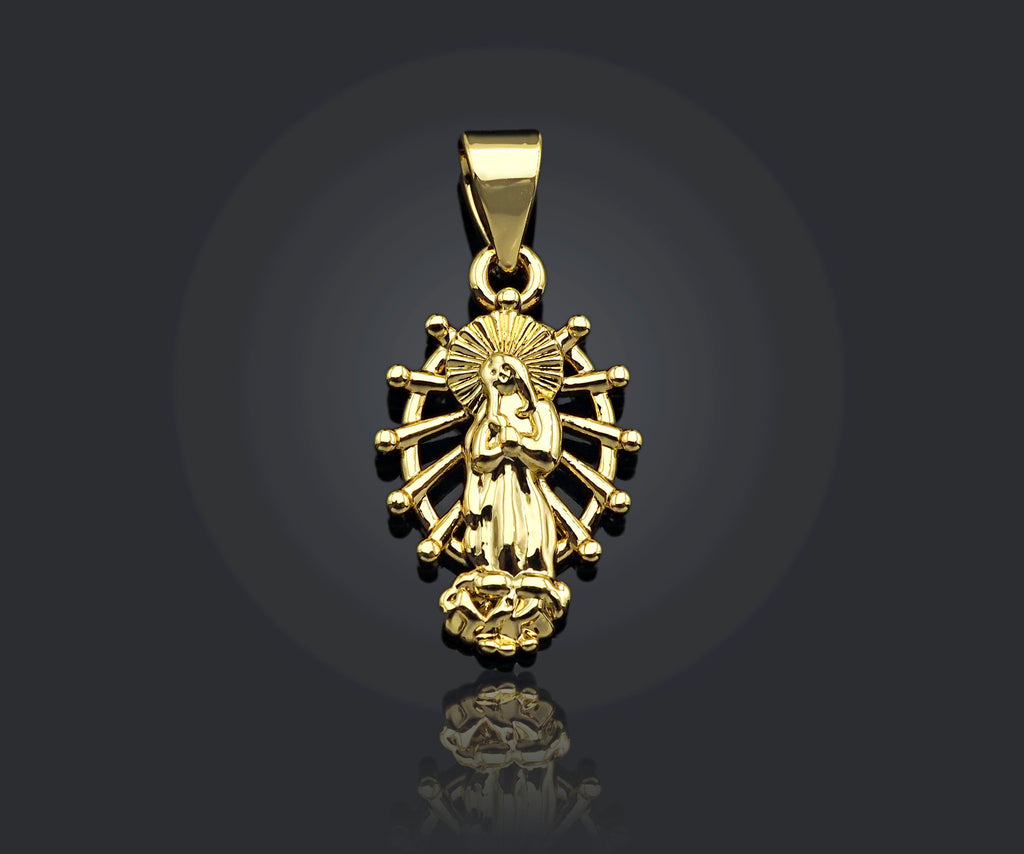 CZ Micro Pave Virgin Mary On Oval  Stand Shaped Pendant/Charm,24K Gold Cubic Zirconia Pendant Charm,11x18mm,sku#F1262