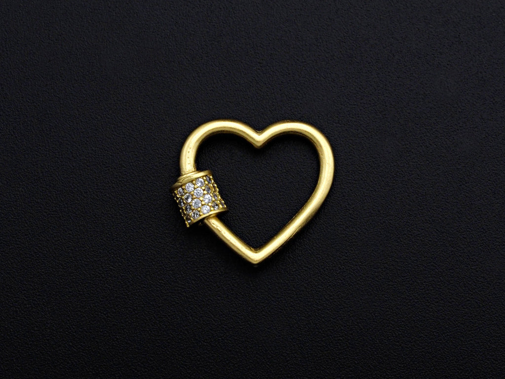 Clear CZ Micro pave Heart Shape Clasp, CZ Pave Heart Clasp, 18K Matte Gold Carabiner Clasp, heart clasp, 18mm, sku#H203