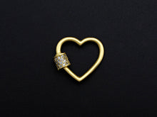 Load image into Gallery viewer, Clear CZ Micro pave Heart Shape Clasp, CZ Pave Heart Clasp, 18K Matte Gold Carabiner Clasp, heart clasp, 18mm, sku#H203