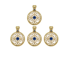 Load image into Gallery viewer, Gold Filled White Enamel Flower On Round Coin Shape Pendant, Cobalt CZ Micro Pave 14K Gold Filled Charm,Enamel Jewelry,15x20mm,Sku#CP37