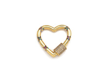 Load image into Gallery viewer, Gold Micro Pave Heart with Colorful CZ Cross Patten Clasp, Heart Lock, CZ Pave Gold Plated Clasp, 28x30mm,mm, sku#H267