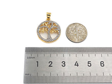 Load image into Gallery viewer, Dual Color Life Tree CZ Micro Pave Round Ring Charms, Life Tree Pendant, Gold Pendant, Round Necklace Charms, 19x22mm, Sku#F1276