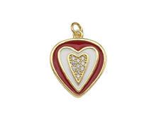 Load image into Gallery viewer, Clear Micro Pave CZ Heart On Round Coin Enamel Heart Pendant, Colorful Enamel Heart, Double Heart Pendant,18x22mm, sku#LK165