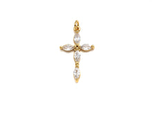 Load image into Gallery viewer, Bagette CZ Micro Pave Cross Flower Pendant, Cubic Zirconia Cross Pendant, Gold Tone pendant, 17x28mm, sku#F1106