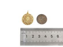 Load image into Gallery viewer, CZ Micro Pave Hollow Out Flower On Round Shape Pendant/Charm, Sku#F1366C