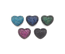 Load image into Gallery viewer, Colorful CZ Micro Pave Puffy Heart Spacer Beads, Cubic Zirconia Heart Space Beads for Bracelet/Necklace, 14x11x8mm,SKU#ML45