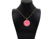 Load image into Gallery viewer, Large Pave Enamel Hot Pink/Turquoise Smiley Face 38mm Pendant, Cubic Zirconia Pave Pendant, Happy face charm, Pink Smiley Face, Sku#ML39