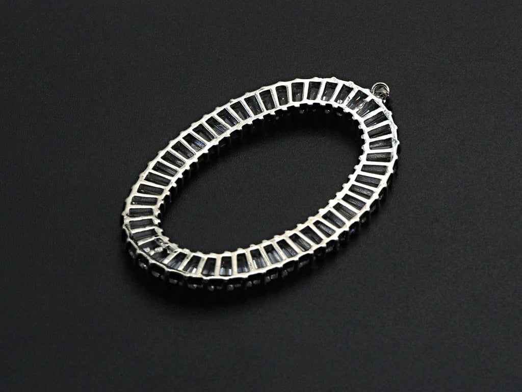 Large Micro Pave Bagette CZ Oval Pendant, Cubic Zirconia  O Shape Pendant, Silver/Gold Tone, 39x62mm, Sku#FH82