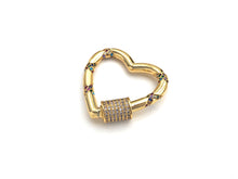 Load image into Gallery viewer, Gold Micro Pave Heart with Colorful CZ Cross Patten Clasp, Heart Lock, CZ Pave Gold Plated Clasp, 28x30mm,mm, sku#H267