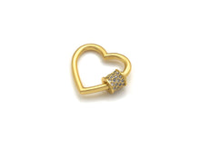 Load image into Gallery viewer, Clear CZ Micro pave Heart Shape Clasp, CZ Pave Heart Clasp, 18K Matte Gold Carabiner Clasp, heart clasp, 18mm, sku#H203