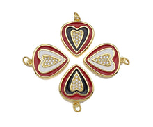 Load image into Gallery viewer, Clear Micro Pave CZ Heart On Round Coin Enamel Heart Pendant, Colorful Enamel Heart, Double Heart Pendant,18x22mm, sku#LK165