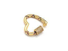 Load image into Gallery viewer, Gold Micro Pave Heart with Colorful CZ Cross Patten Clasp, Heart Lock, CZ Pave Gold Plated Clasp, 28x30mm,mm, sku#H267