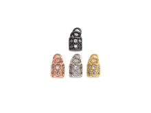 Load image into Gallery viewer, CZ Micro Pave Lock Pendant/Charm, Clear Cubic Zirconia Pave Charm, Silver/Gold/Rose Gold/Black Plated, 7x10mm, sku#F1135