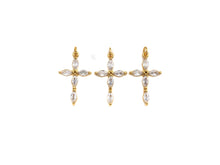 Load image into Gallery viewer, Bagette CZ Micro Pave Cross Flower Pendant, Cubic Zirconia Cross Pendant, Gold Tone pendant, 17x28mm, sku#F1106