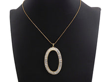 Load image into Gallery viewer, Large Micro Pave Bagette CZ Oval Pendant, Cubic Zirconia  O Shape Pendant, Silver/Gold Tone, 39x62mm, Sku#FH82