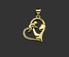 Load image into Gallery viewer, CZ Micro Pave Mama and Baby On Heart Frame Shape Pendant, 18K Gold Filled Mom Charm, Mother's Day Necklace Pendant,16x20mm,Sku#LD132