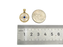 Load image into Gallery viewer, Gold Filled White Enamel Flower On Round Coin Shape Pendant, Cobalt CZ Micro Pave 14K Gold Filled Charm,Enamel Jewelry,15x20mm,Sku#CP37