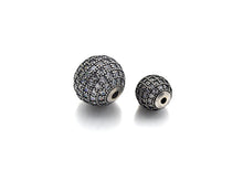 Load image into Gallery viewer, Rhodium CZ Micro Pave Round Ball Bead, 6mm/8mm/10mm/12mm, Cubic Zirconia Pave Beads, Antique Silver Shamballa beads, sku#X129